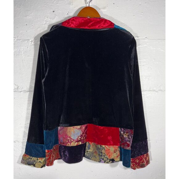 Vintage Black Velvet Patchwork Jacket Brocade Button Front Notations 90s S - Picture 7 of 9